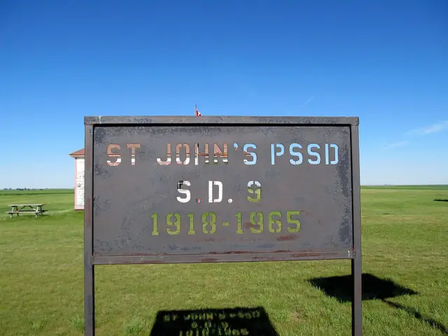 St. John's school district sign on the prairie